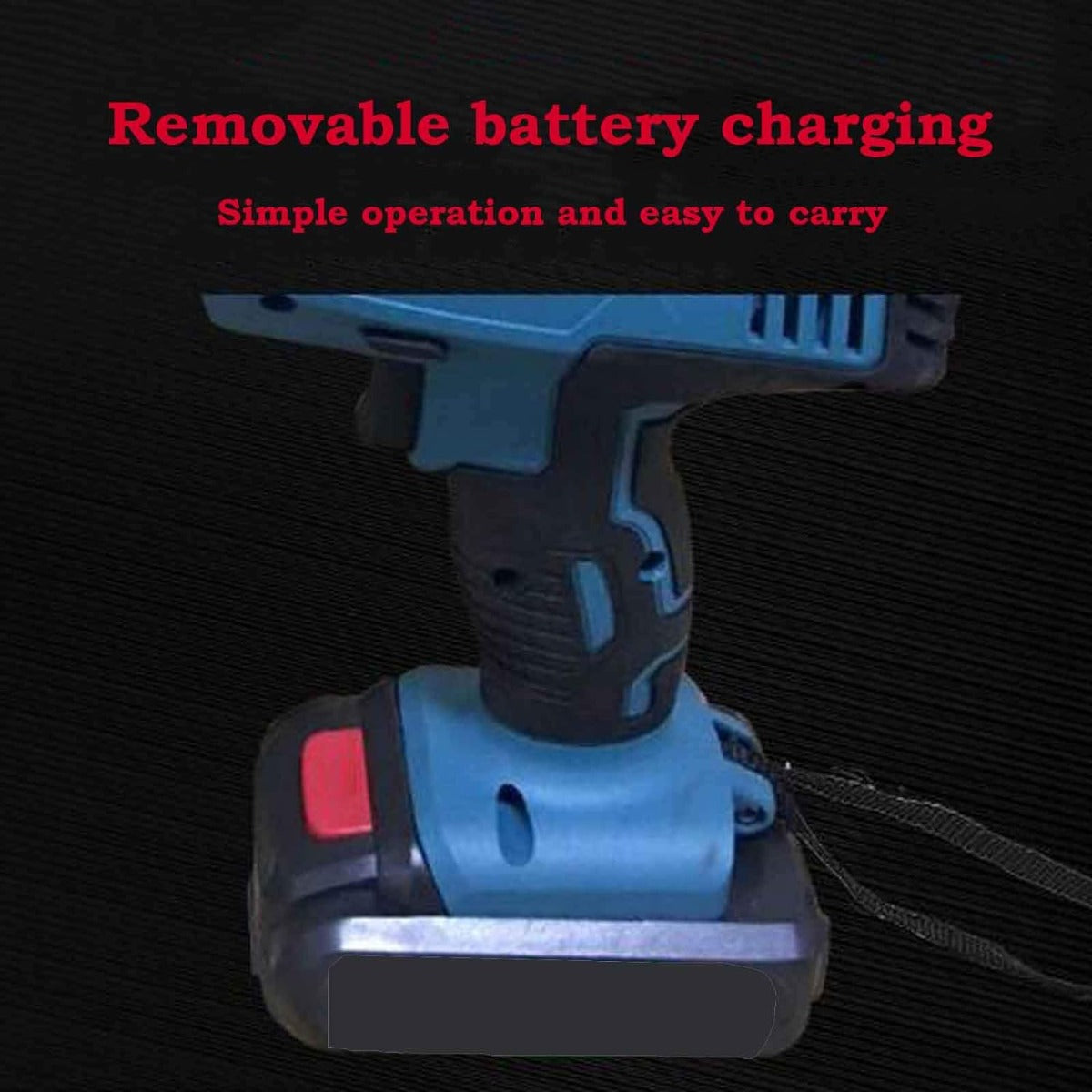 Sega a batteria blu con batteria rimovibile e caricatore in sede