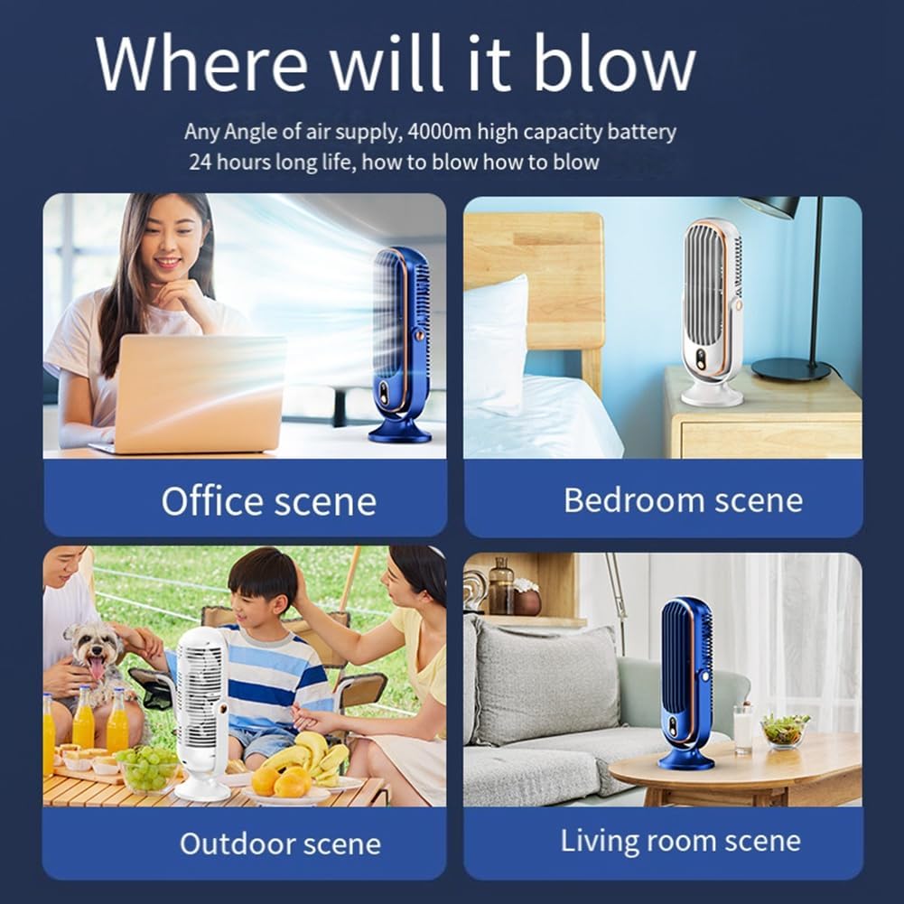 Ventilatore da tavolo senza pale blu con base, orientabile