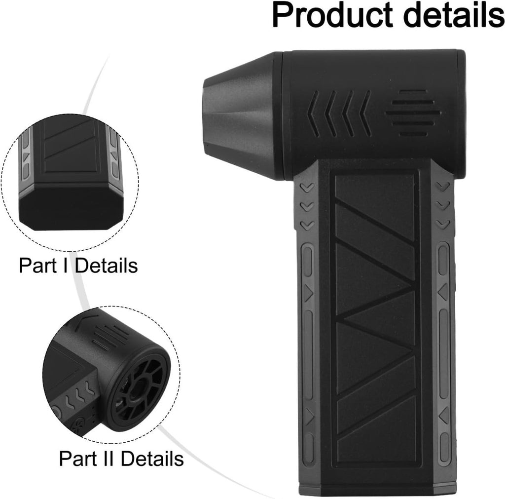 Mini ventilatore turbo jet nero, dettagli di griglia e presa d’aria