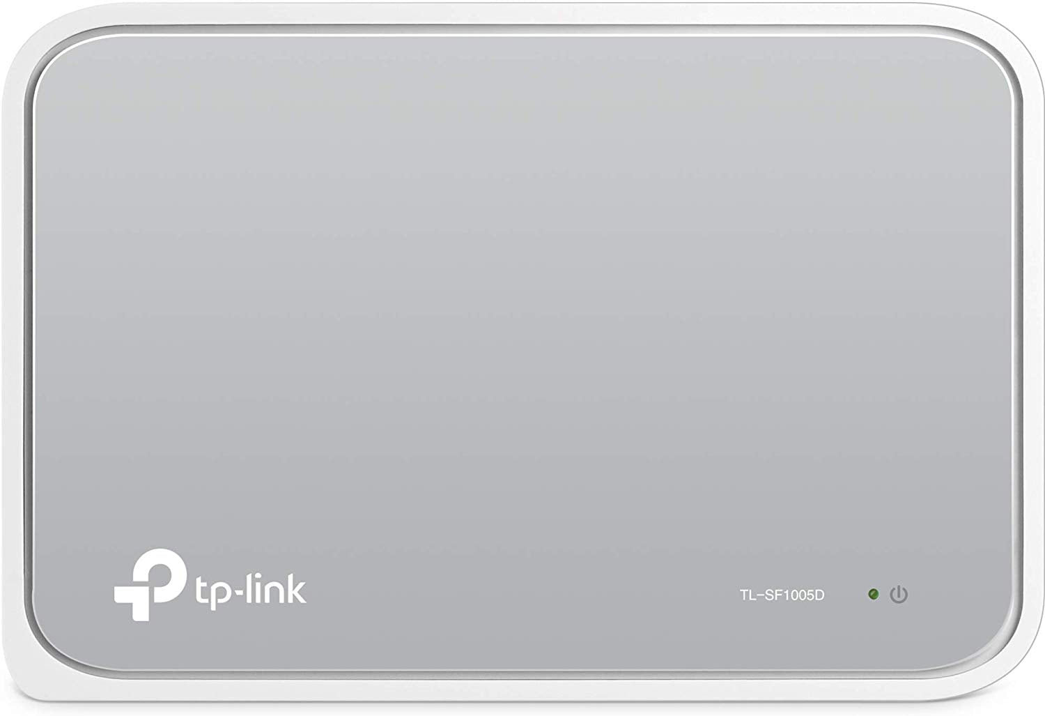 Switch desktop TP-Link grigio, logo e LED di alimentazione sul pannello frontale