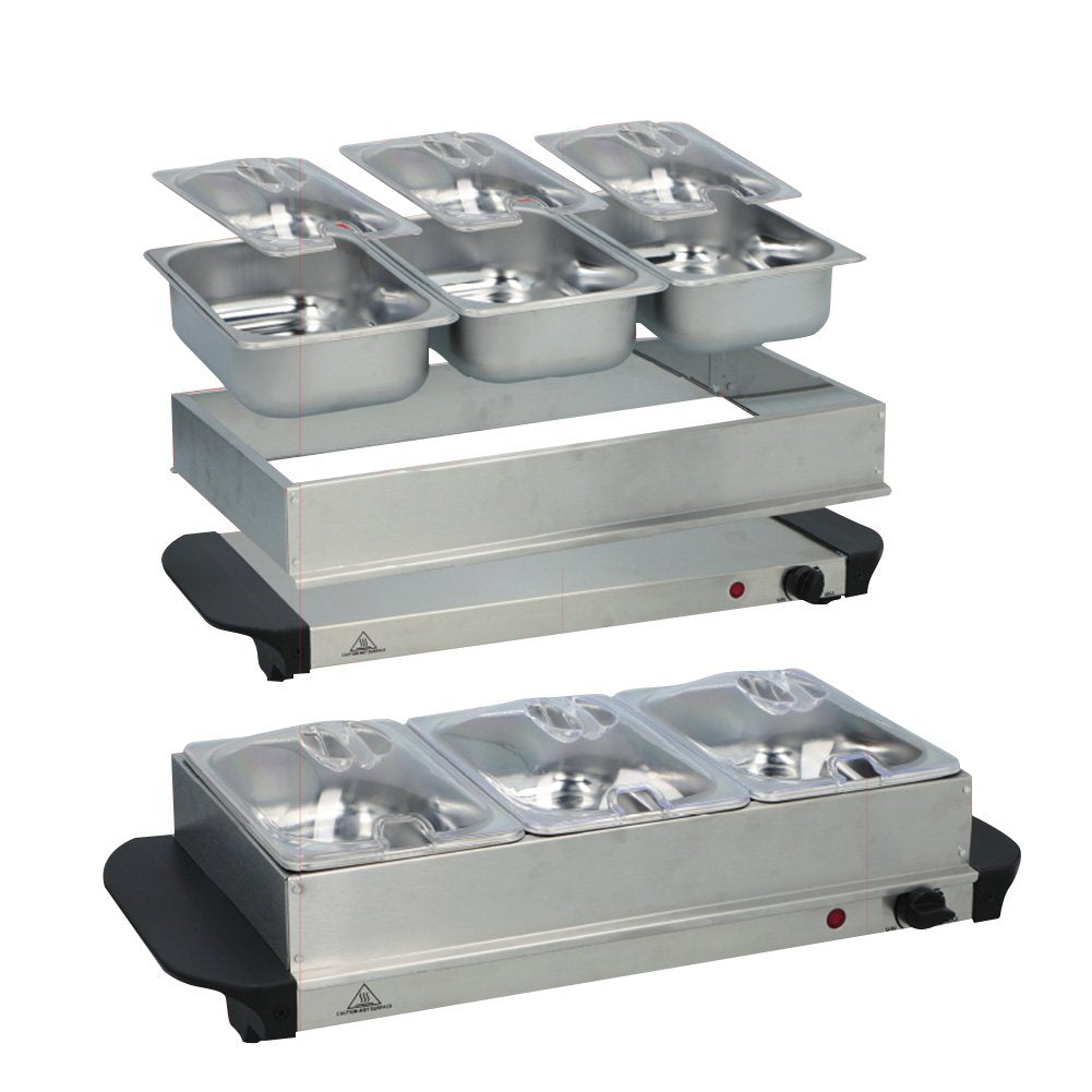 Scaldavivande elettrico con 3 bacinelle in acciaio inox estraibili e base nera