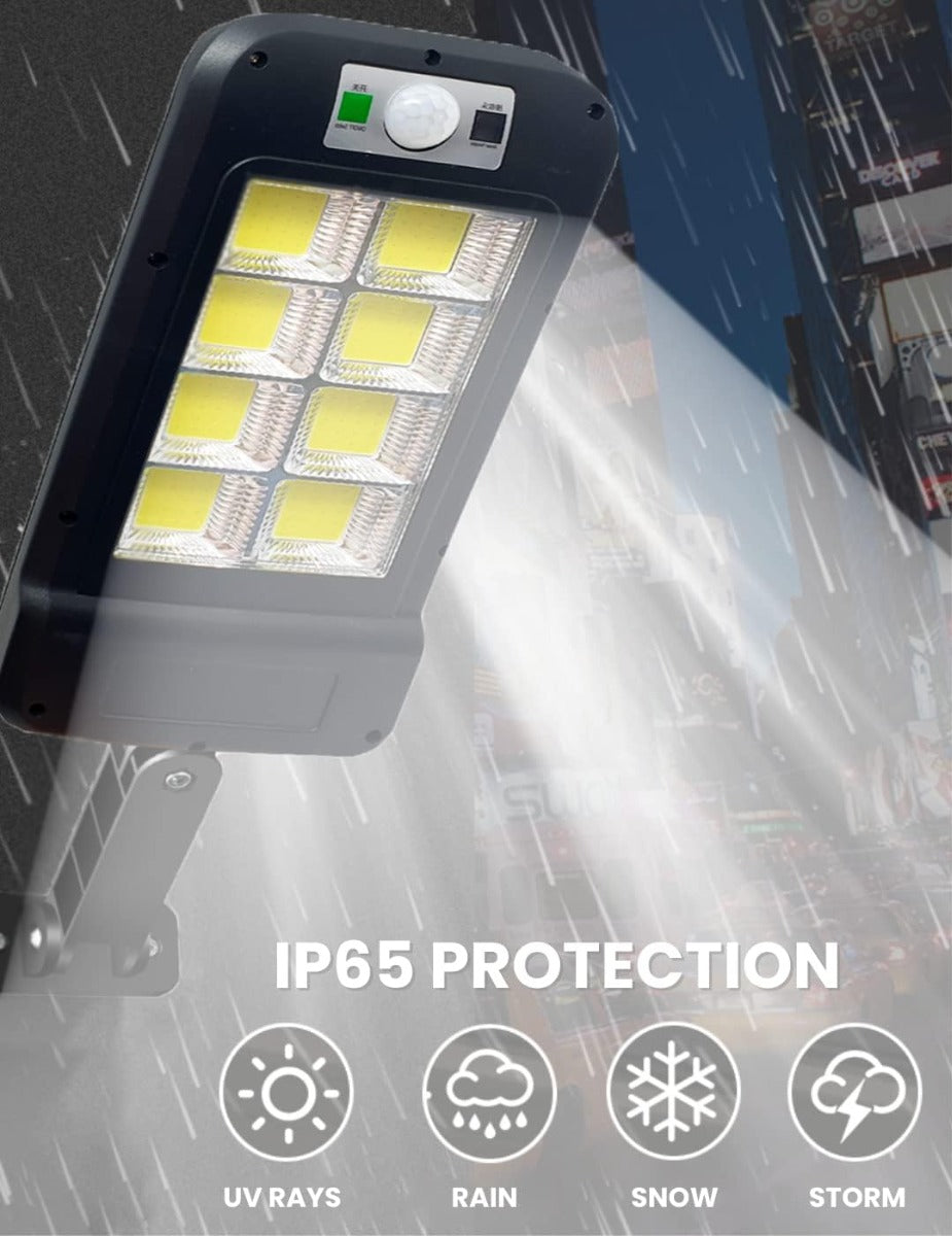 Lampione solare LED nero impermeabile, faretto con griglia LED e controlli