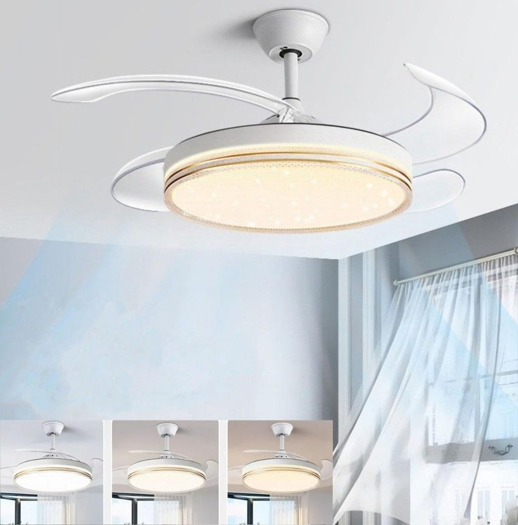 Ventilatore da Soffitto  con Luce LED Dimmerabile e Telecomando – 48" a Pale Retrattili, Silenzioso, Plafoniera Moderna per Interni