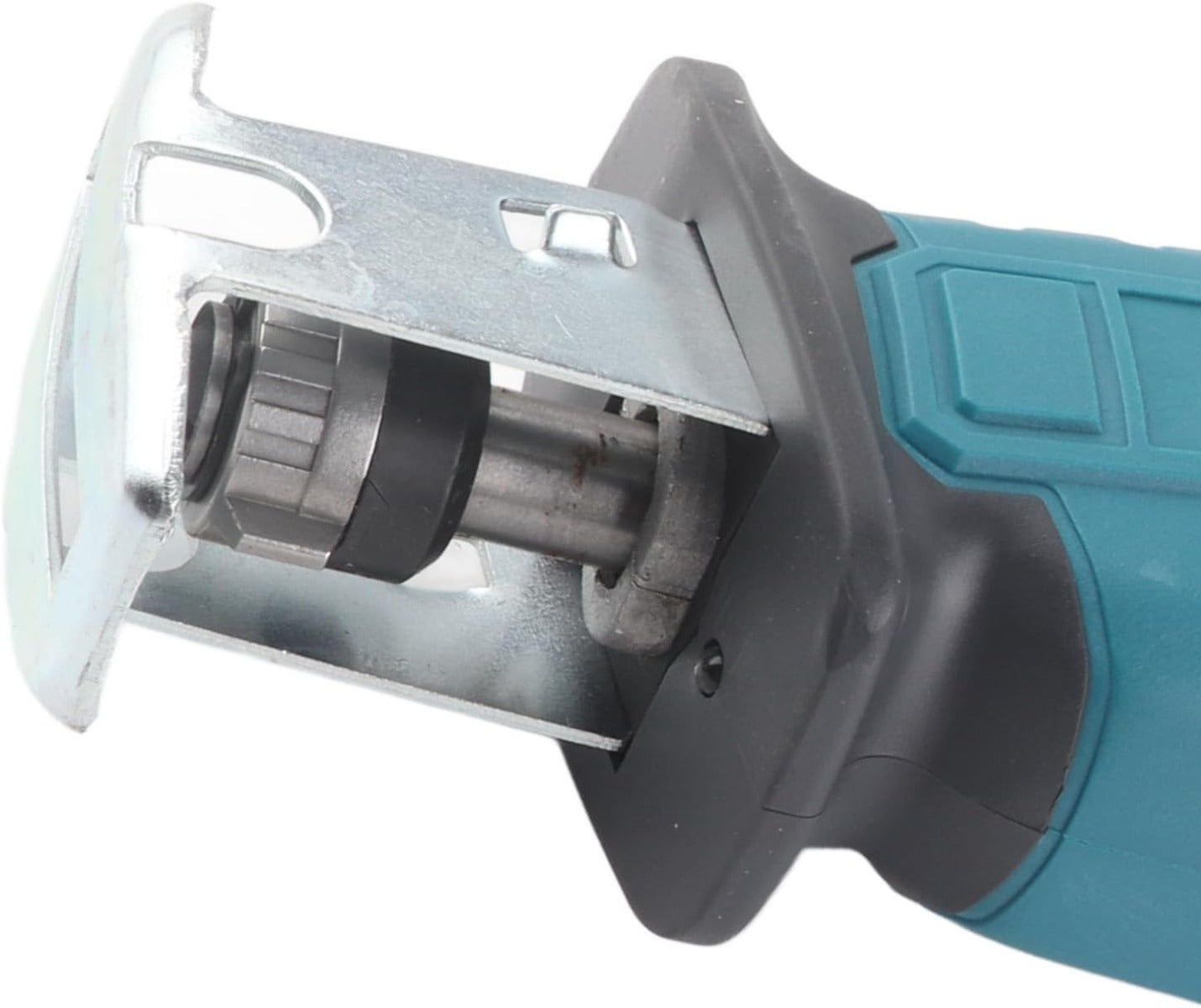 Seghetto alternativo a batteria blu: attacco lama e base di guida visibili