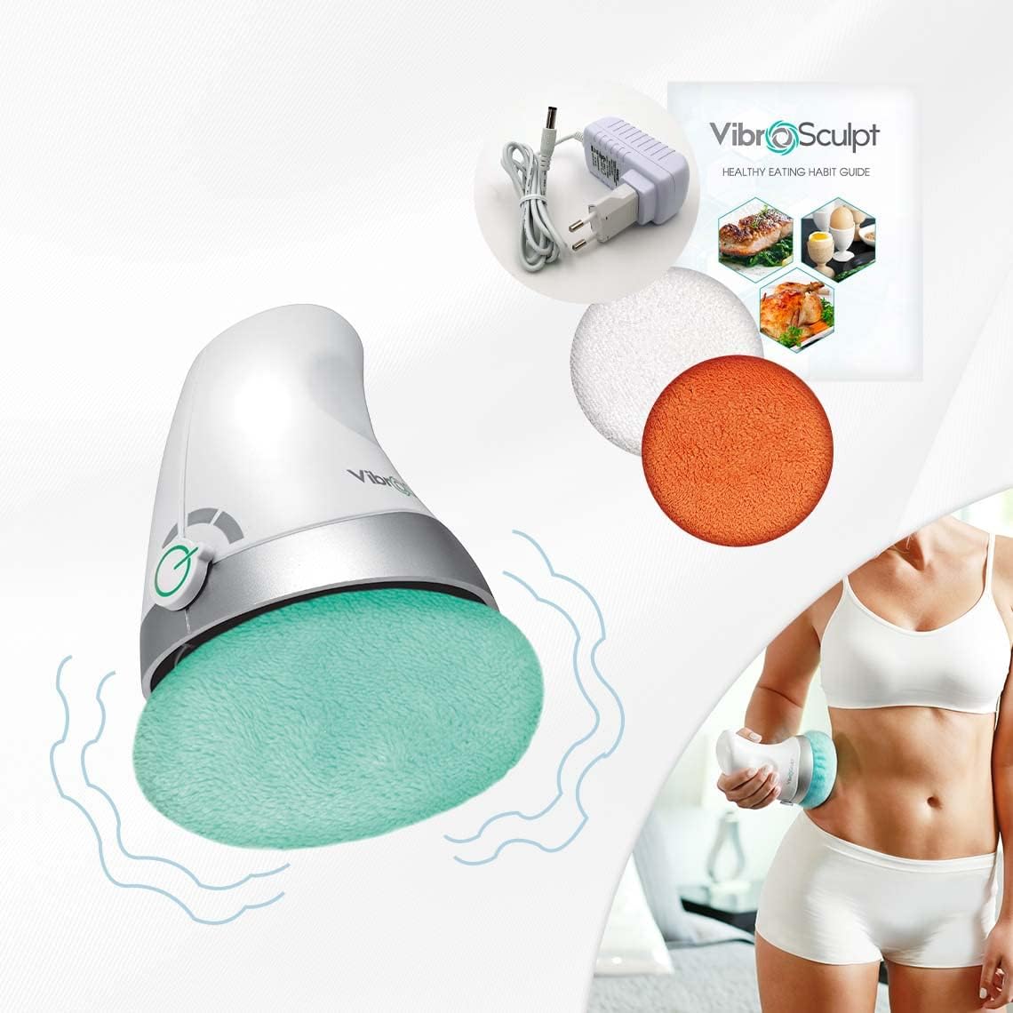 Massaggiatore VibroSculpt con cuscinetto verde acqua e arancione