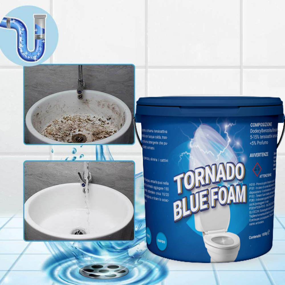Secchiello detergente schiuma blu Tornado Blue Foam, con etichetta laterale