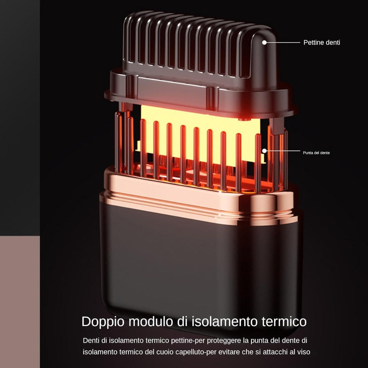 Spazzola lisciante con pettine riscaldato e modulo interno rosso illuminato