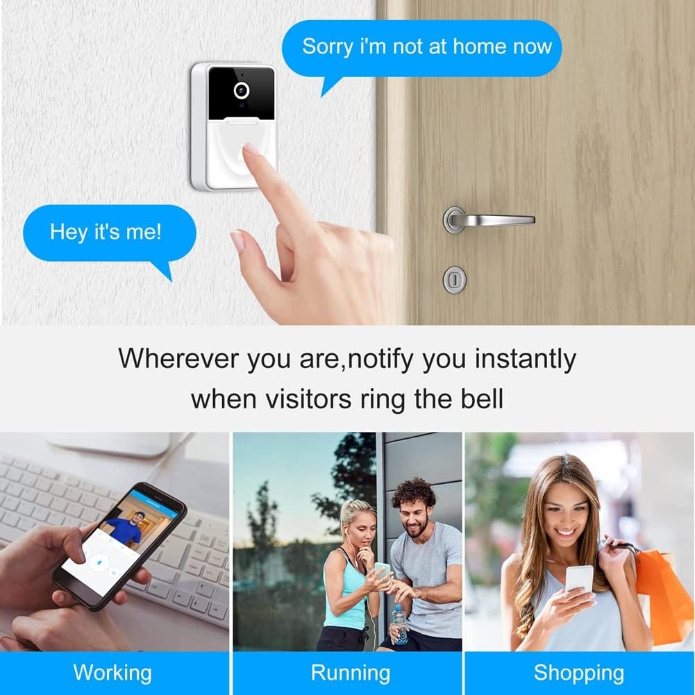 Campanello videocitofono wireless bianco montato alla parete con pulsante tondo