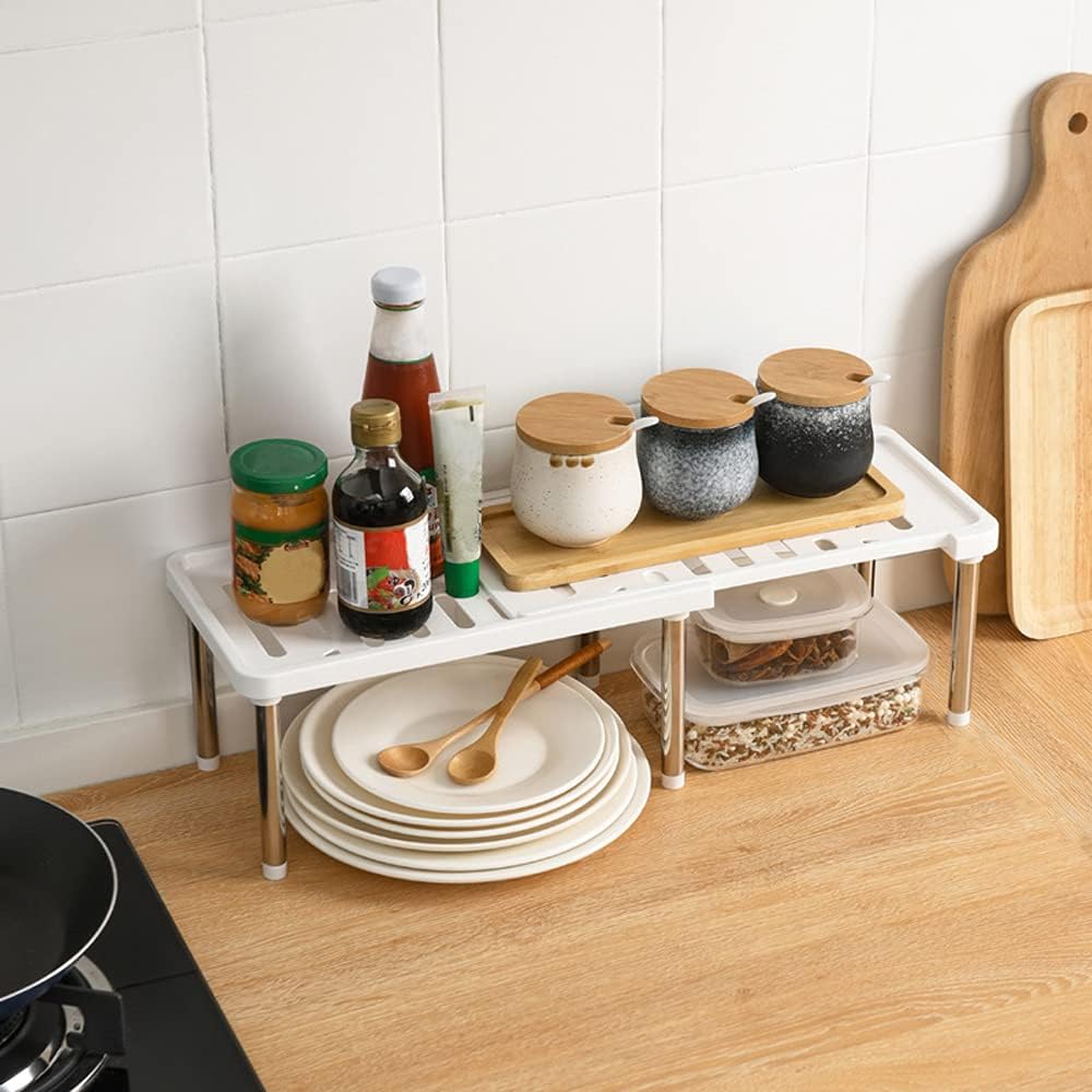 Scaffale espandibile grigio da cucina con ripiano e gambe metalliche