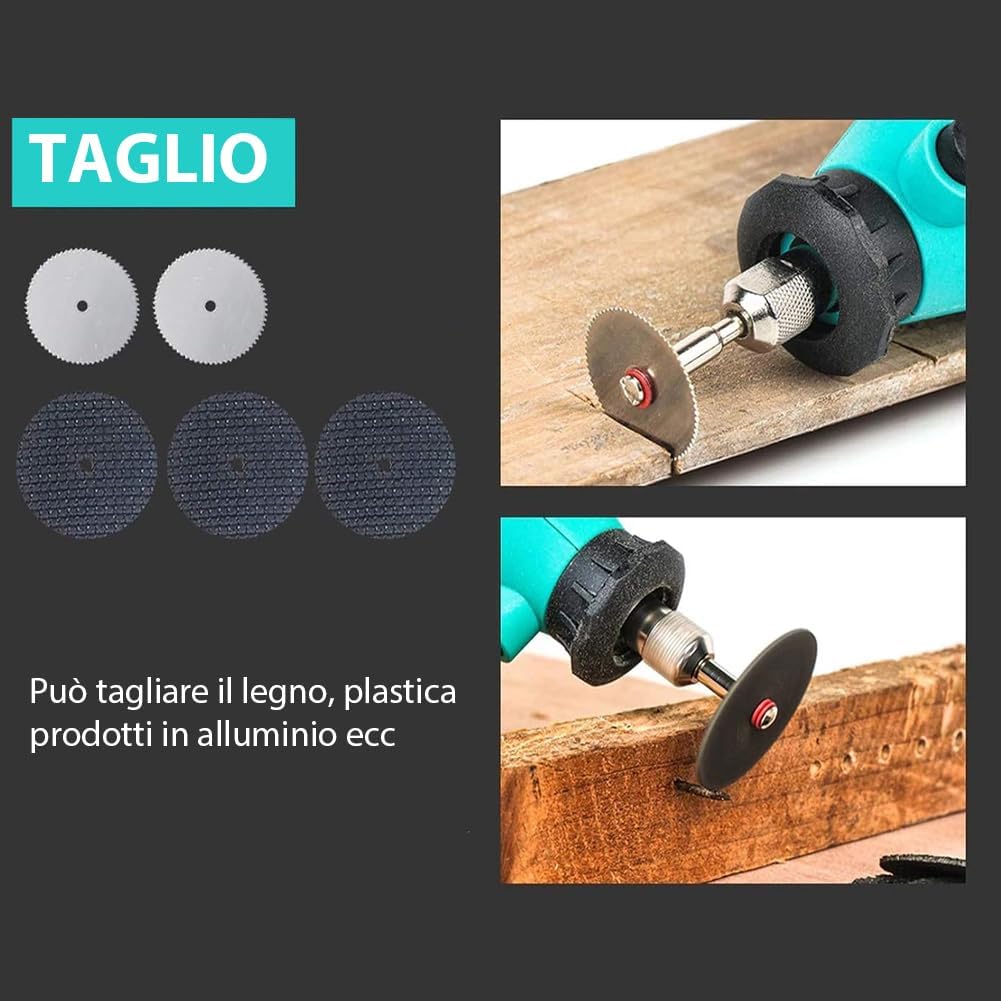 Mini smerigliatrice elettrica teal con dischi abrasivi e accessori da taglio