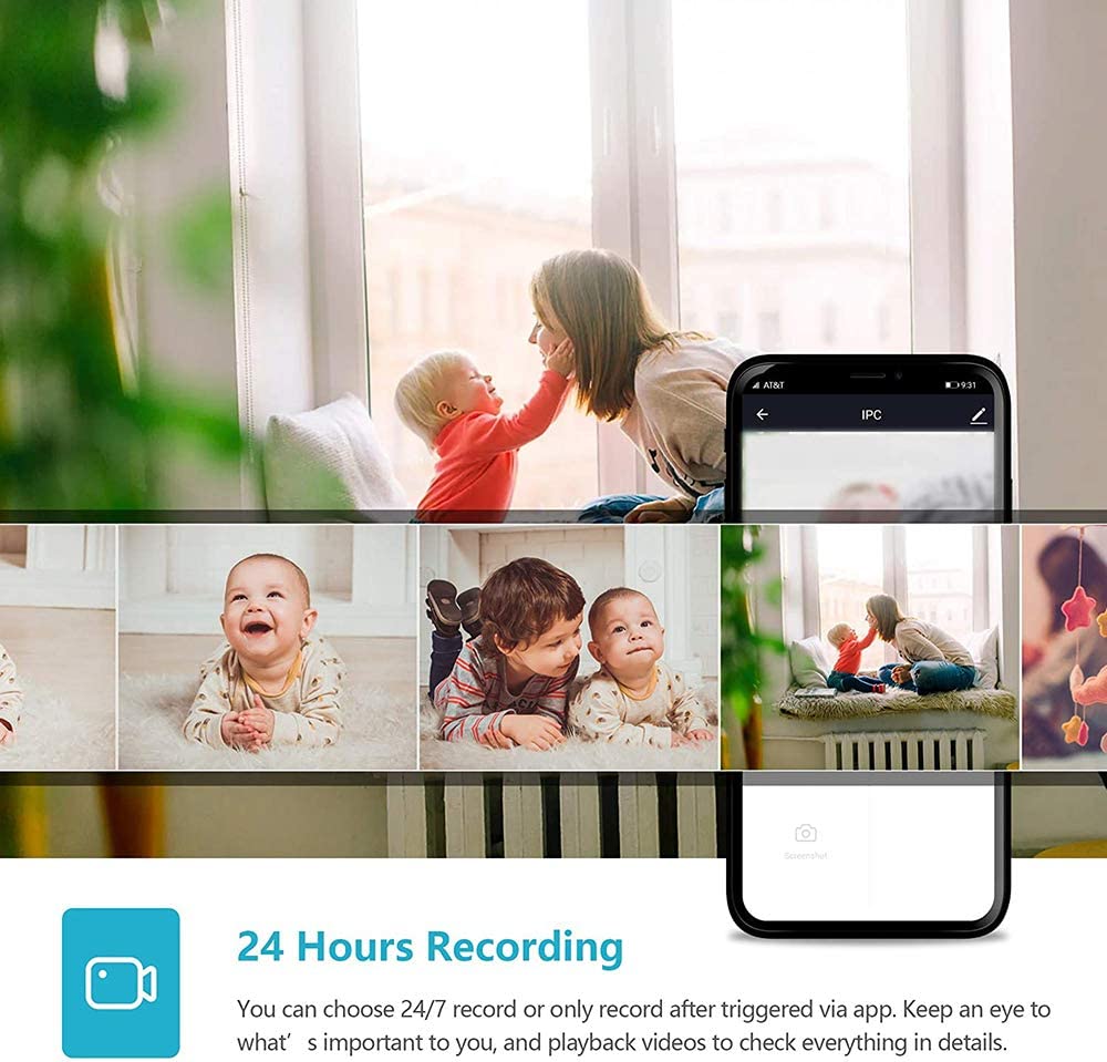 Telecamera Wi‑Fi esterna con app su smartphone, inquadratura in casa