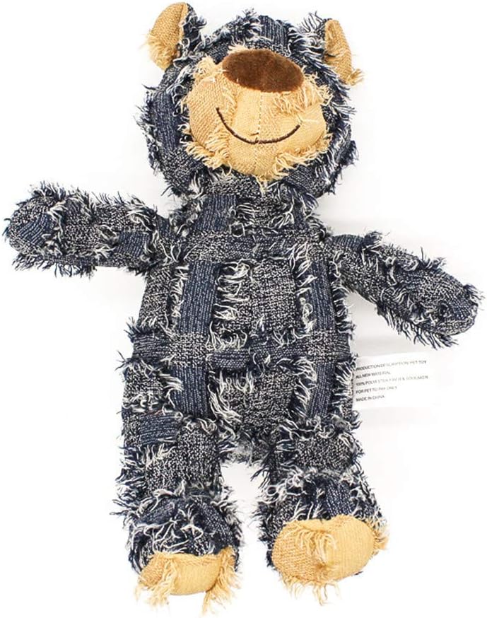 Peluche per cani a forma di animale, grigio scuro e beige, con muso ricamato