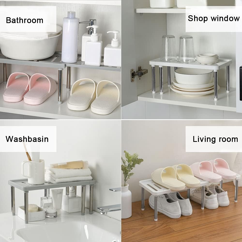 Scaffale espandibile grigio per bagno, cucina e soggiorno con ripiano forato