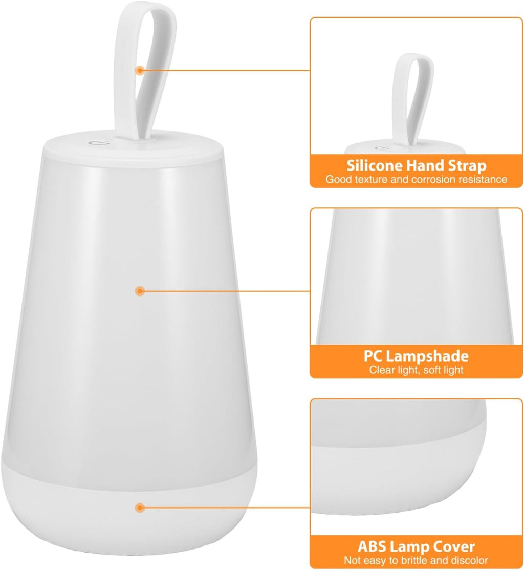 Lampada notturna LED bianca con maniglia in silicone e paralume diffusore