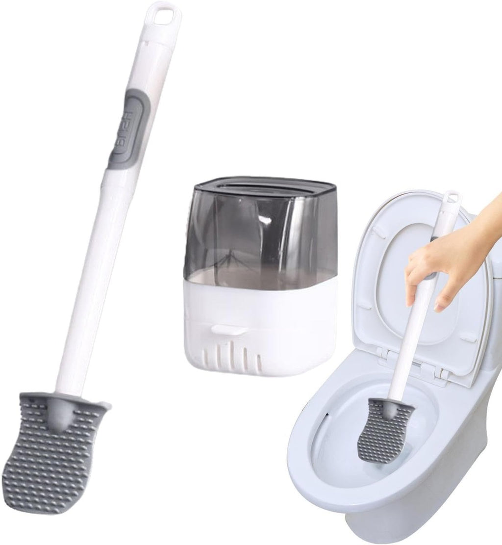 Scopino WC ricaricabile con manico bianco, supporto trasparente e testina grigio