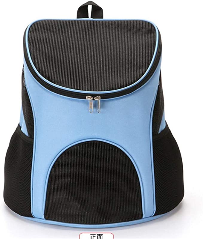 Trasportino zaino per cani e gatti blu con porta frontale ad arco e zip