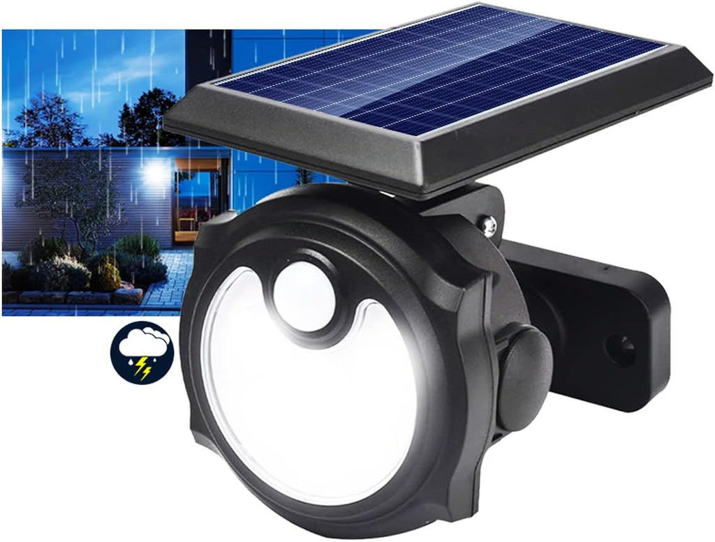 Faretto solare da giardino nero con pannello solare e lente LED, staffa e sensore