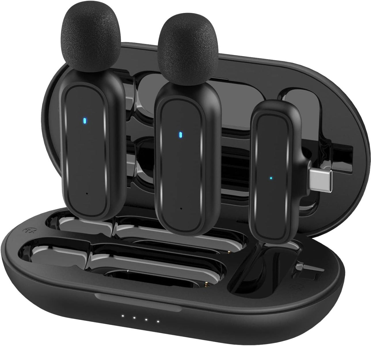 Kit microfoni lavalier wireless nero: 2 microfoni e ricevitore in custodia