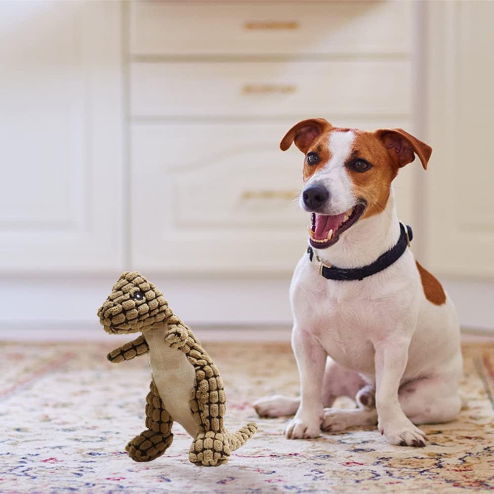 Peluche dinosauro verde oliva con squeaker, per cani