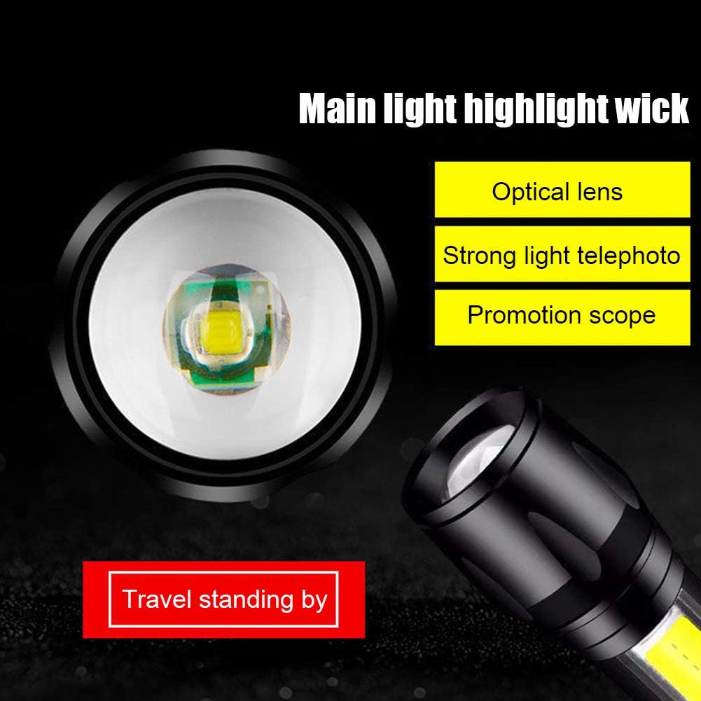 Testa della torcia LED nera con lente e pannello luminoso giallo