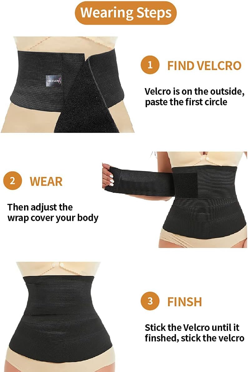 Fascia vita modellante nera con velcro regolabile e chiusura sovrapposta