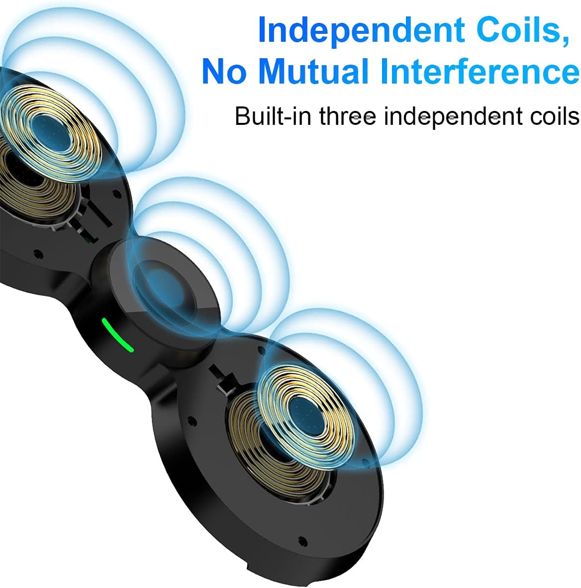 Caricatore wireless 3 in 1 nero con bobine interne e indicatore luminoso verde