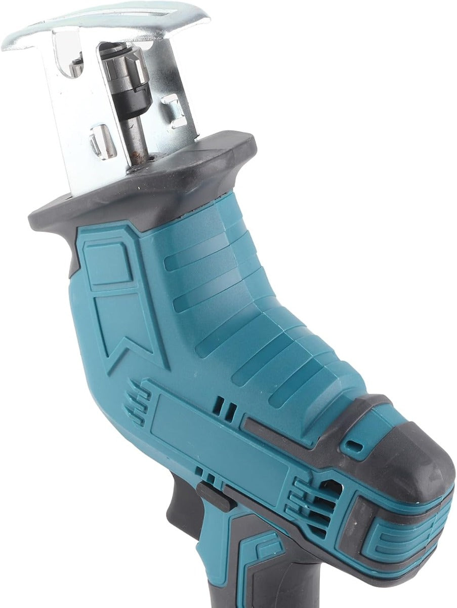 Seghetto alternativo a batteria blu con impugnatura e alloggiamento lama laterale