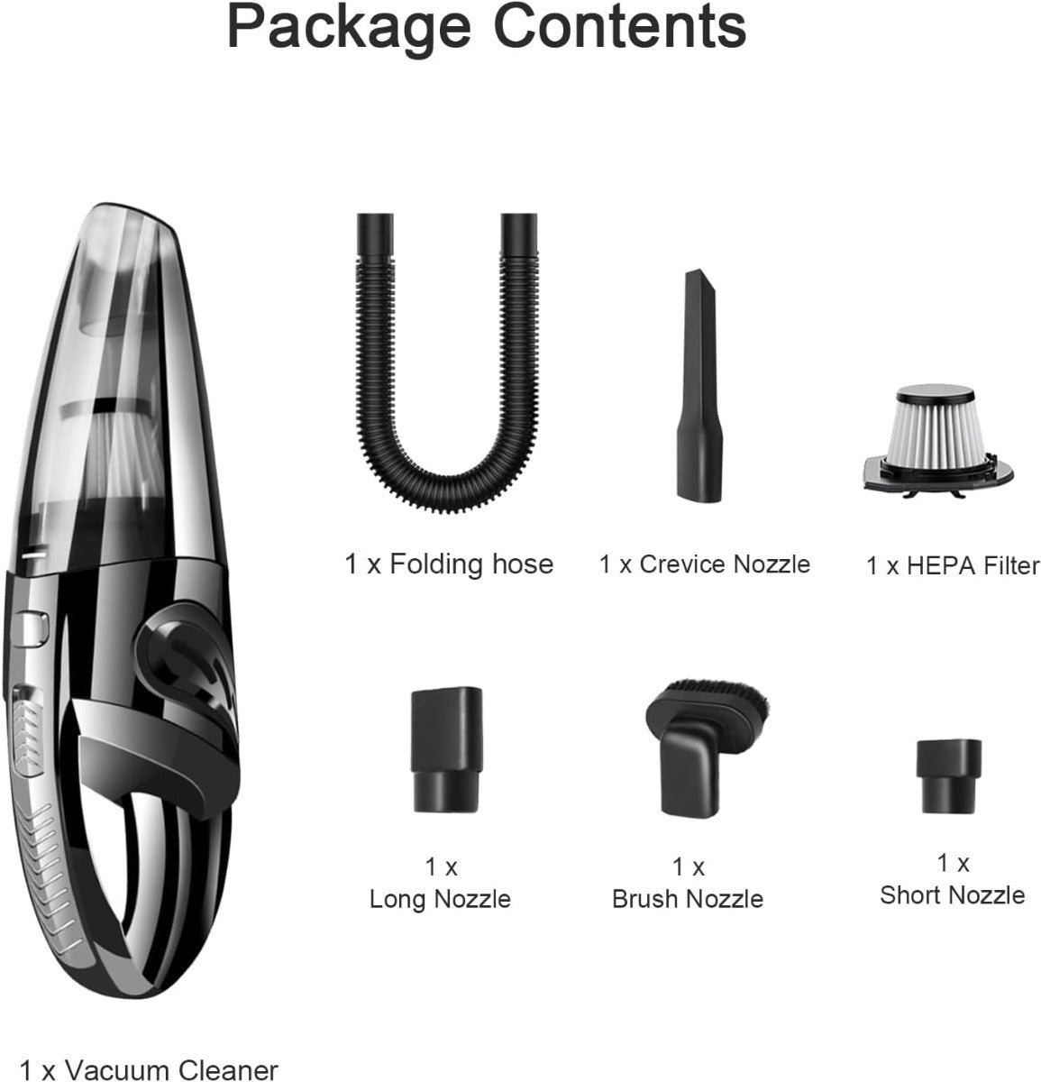 Set aspirapolvere portatile: tubo flessibile, bocchette lunga/corta e filtro HEPA