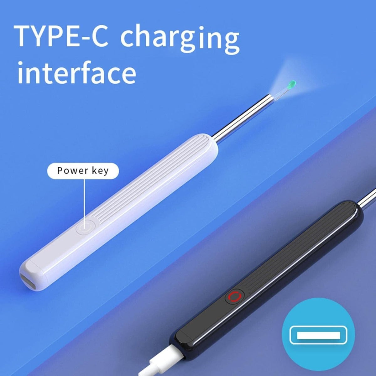 Ricarica Type-C per pulitore orecchie: manico nero e bianco con cavo USB bianco