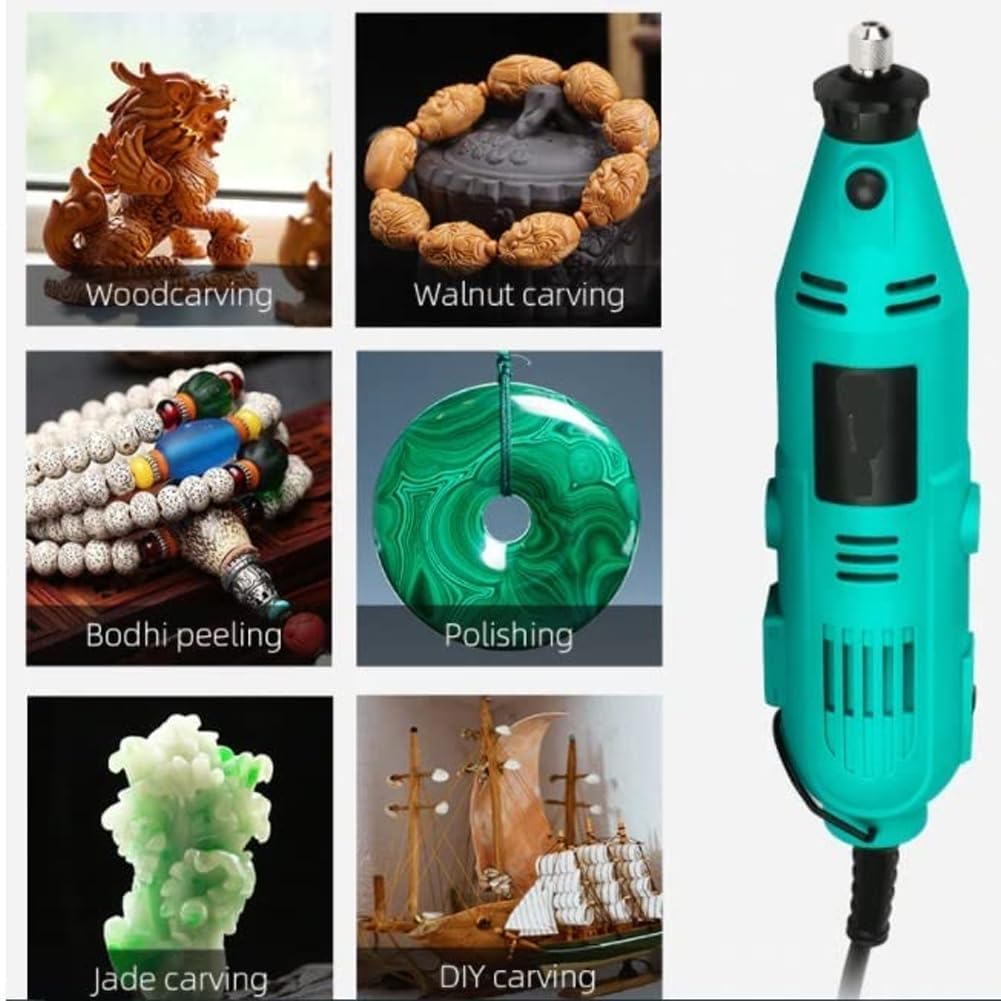 Mini smerigliatrice elettrica teal con impugnatura nera e testa rotante