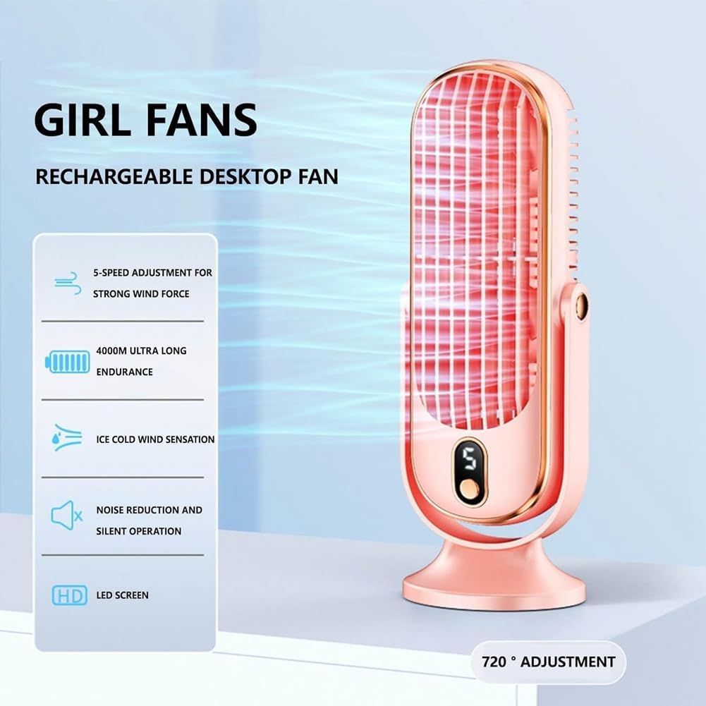 Ventilatore da tavolo senza pale rosa con base e schermo LED verticale