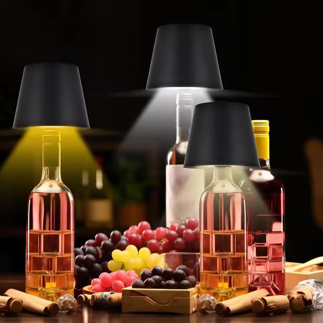 Lampada a Bottiglia Wireless Dimmerabile Touch – LED Ricaricabile USB – Colore Nero, 3 Opzioni di Luce – Lampada da Tavolo Portatile per Casa, Bar, Ristorante