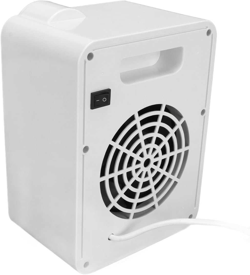 Riscaldatore per cuccia animali domestici bianco, retro con griglia ventilatore
