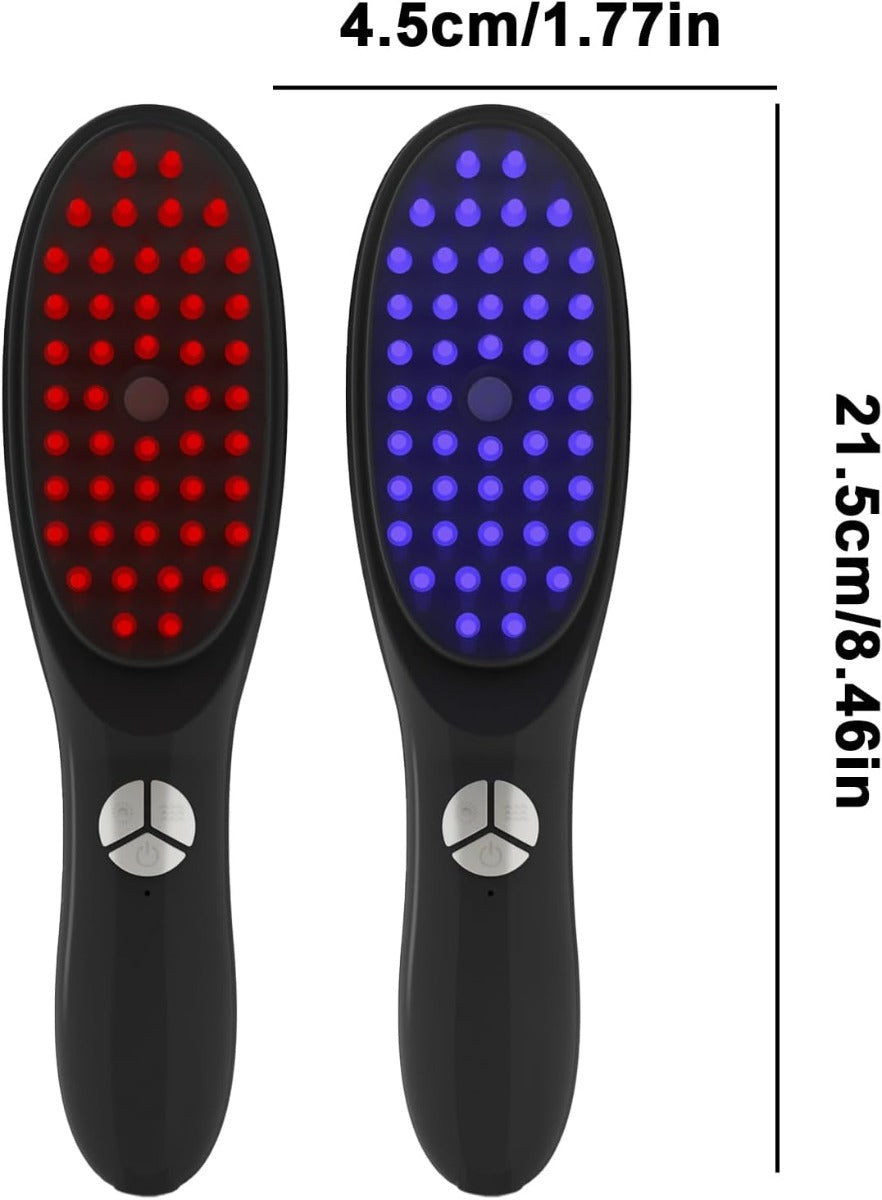 Spazzola massaggiatore per capelli nera con testine a LED rosso e blu