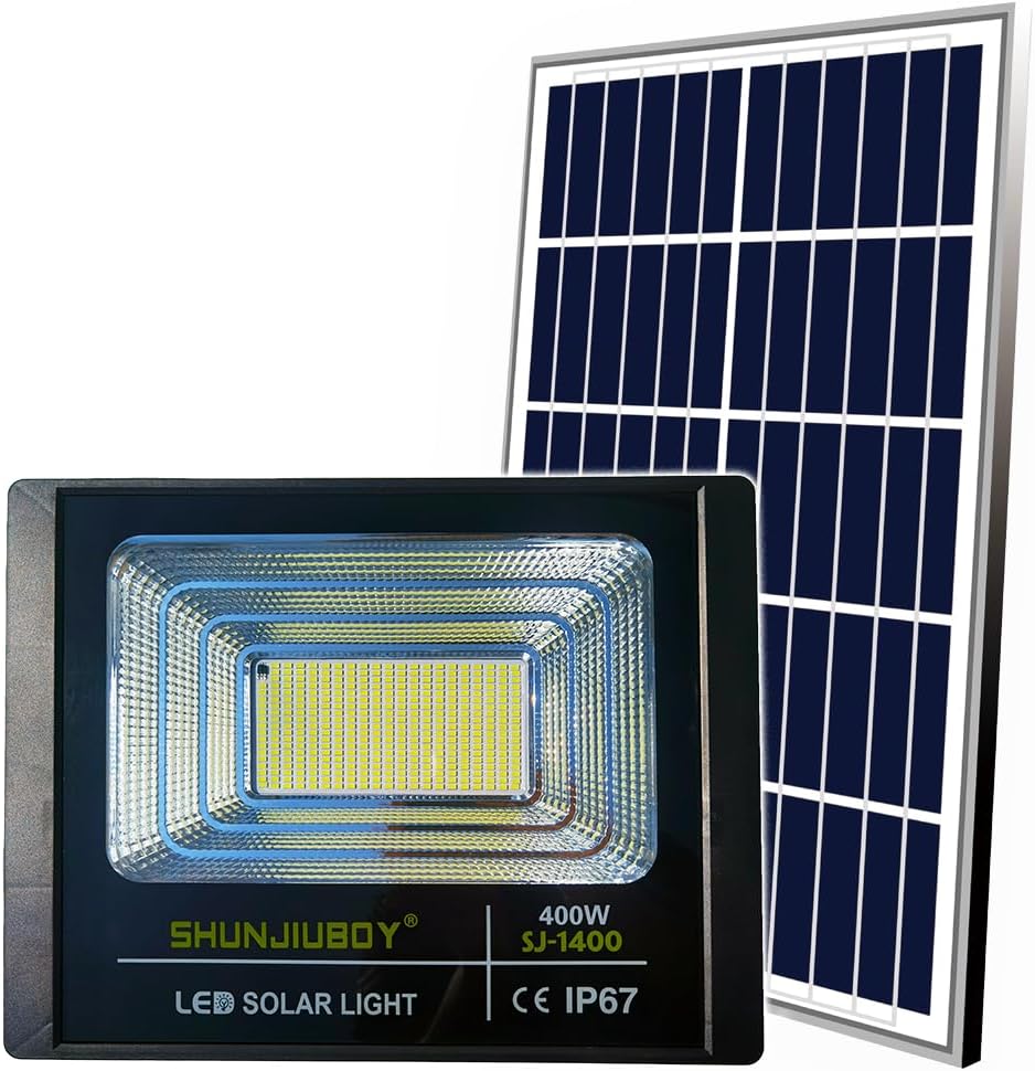 Faro LED solare da esterno con alloggiamento nero e pannello solare frontale
