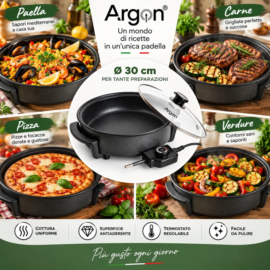 Set padella elettrica antiaderente con coperchio in vetro e unità di controllo 1500W