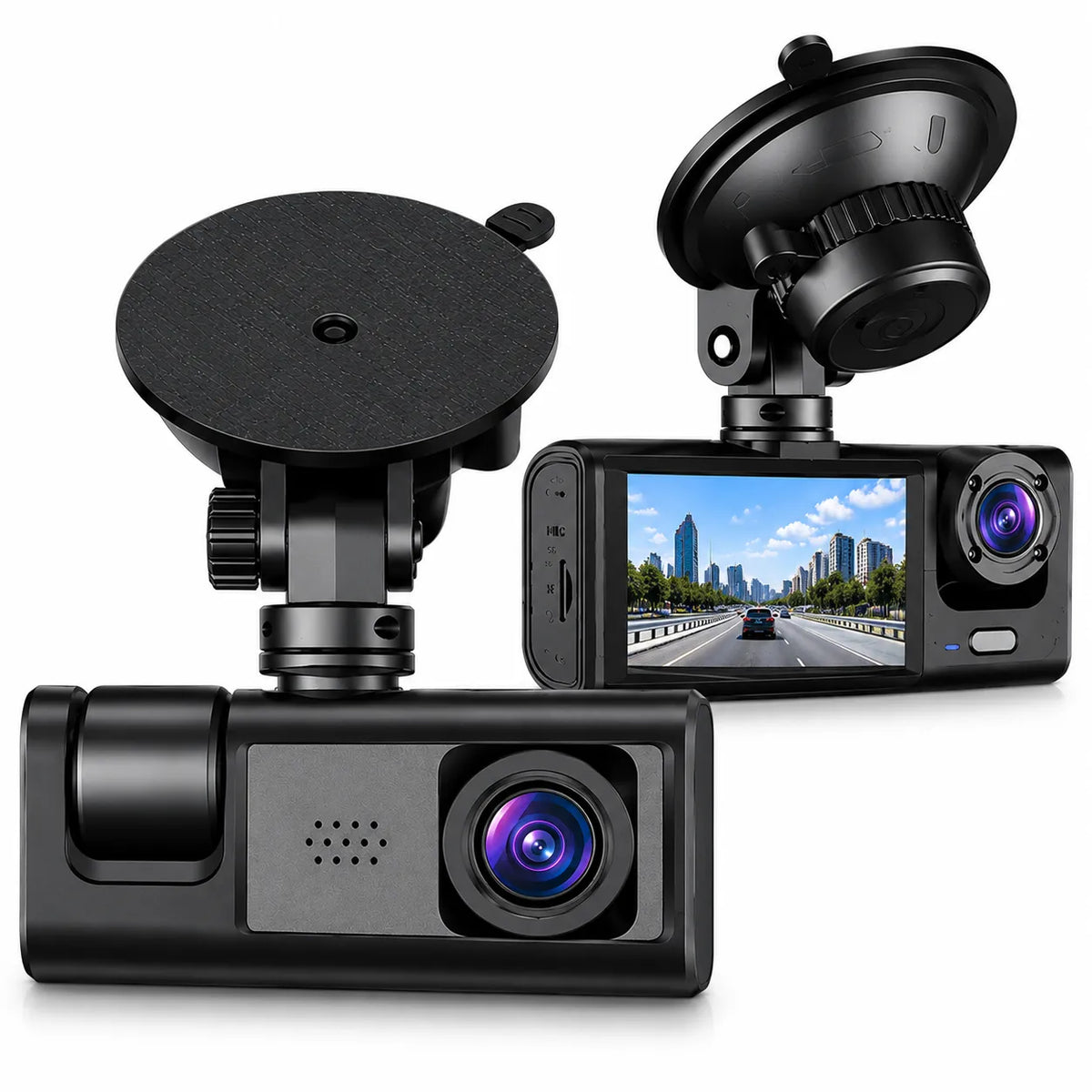 Dash cam auto Wi‑Fi Full HD con display integrato e lente frontale