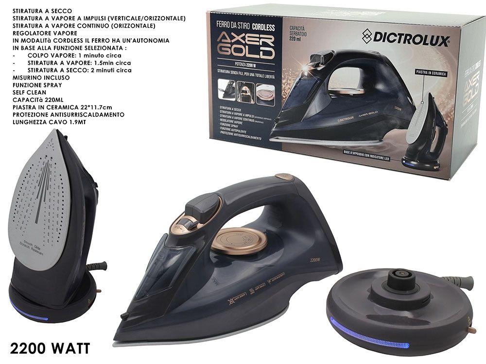 Set ferro da stiro cordless 2-in-1: ferro nero, piastra ceramica e base