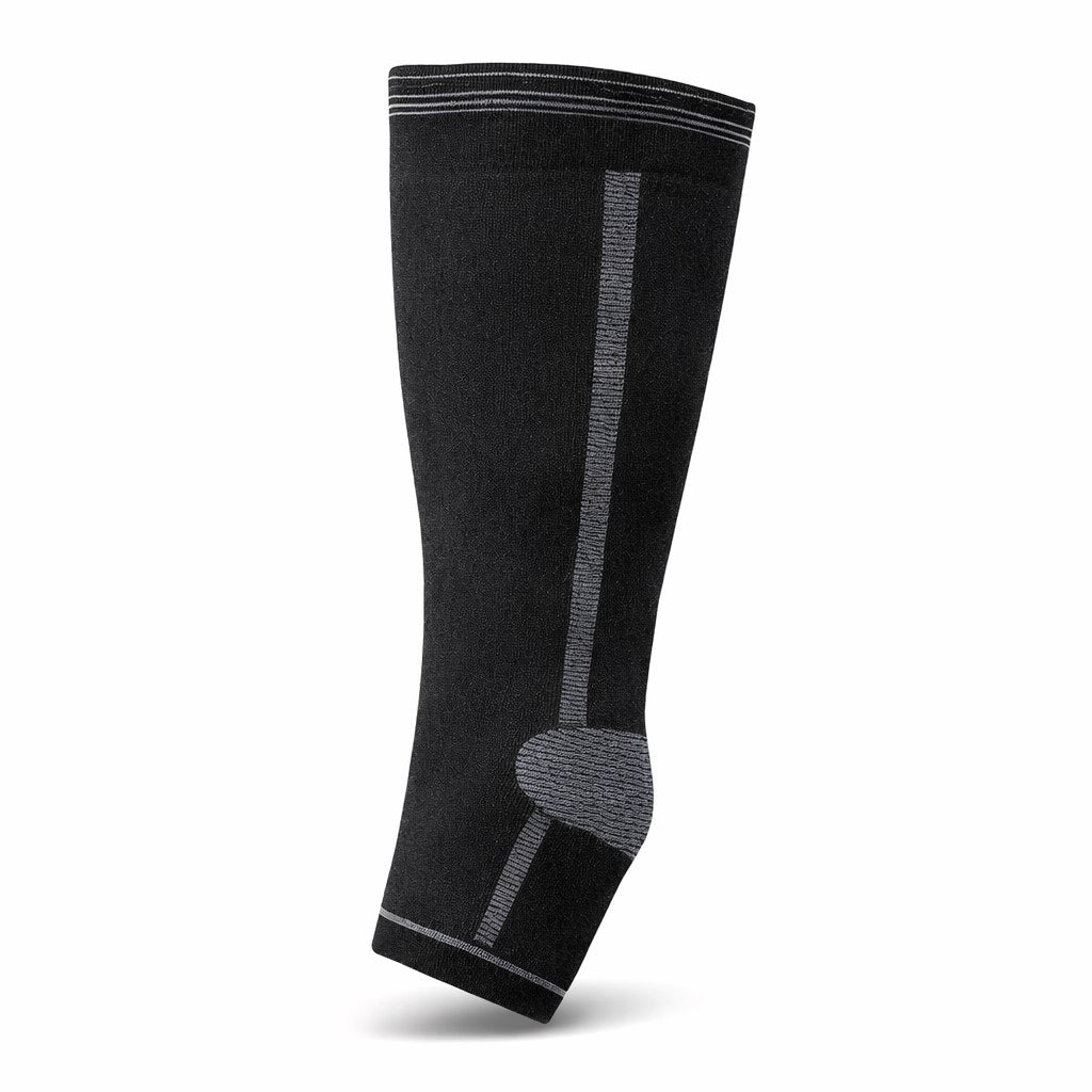 Supporto elastico caviglia e polpaccio nero con inserto verticale grigio e rinforzo tallone