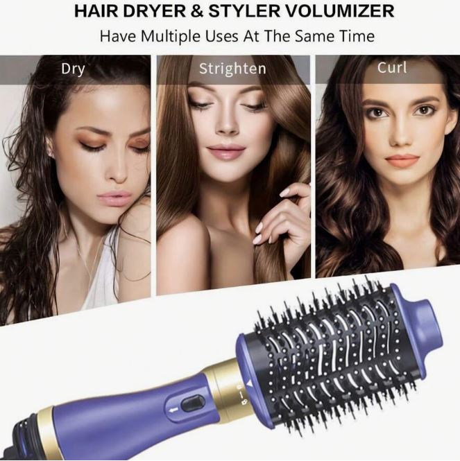 Asciugacapelli styler 2-in-1 blu con spazzola volumizzante e accessori per styling