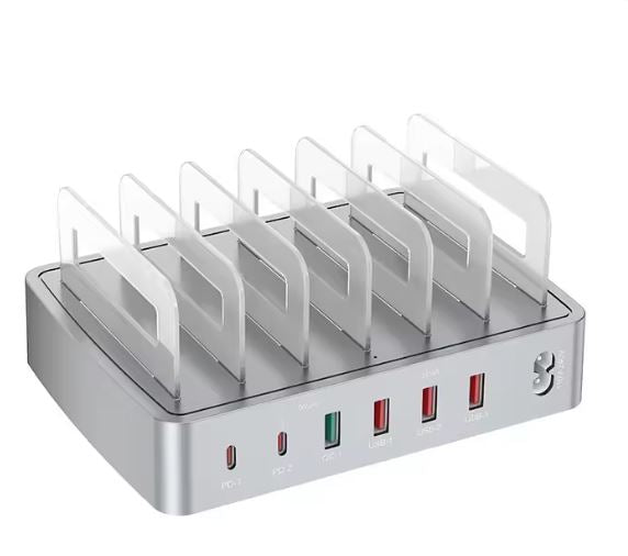 Stazione di ricarica multipla 6 in 1 grigia con staffe e 6 porte USB