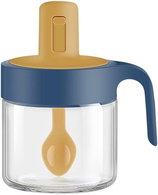 Barattolo per spezie in vetro blu con coperchio e cucchiaio retrattile