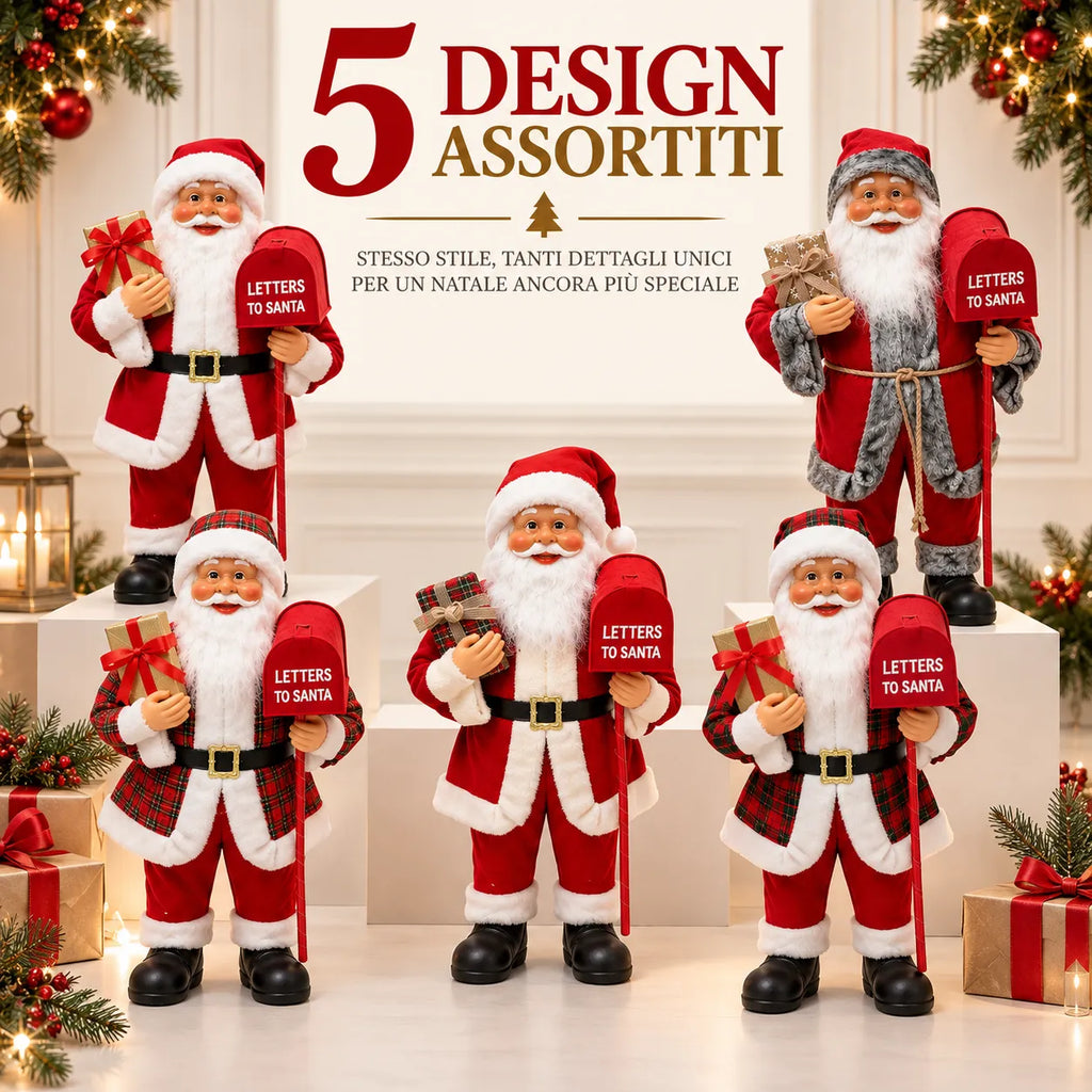 Set di 5 Babbi Natale in rosso con casetta postale e cartelline “LETTERS TO SANTA”