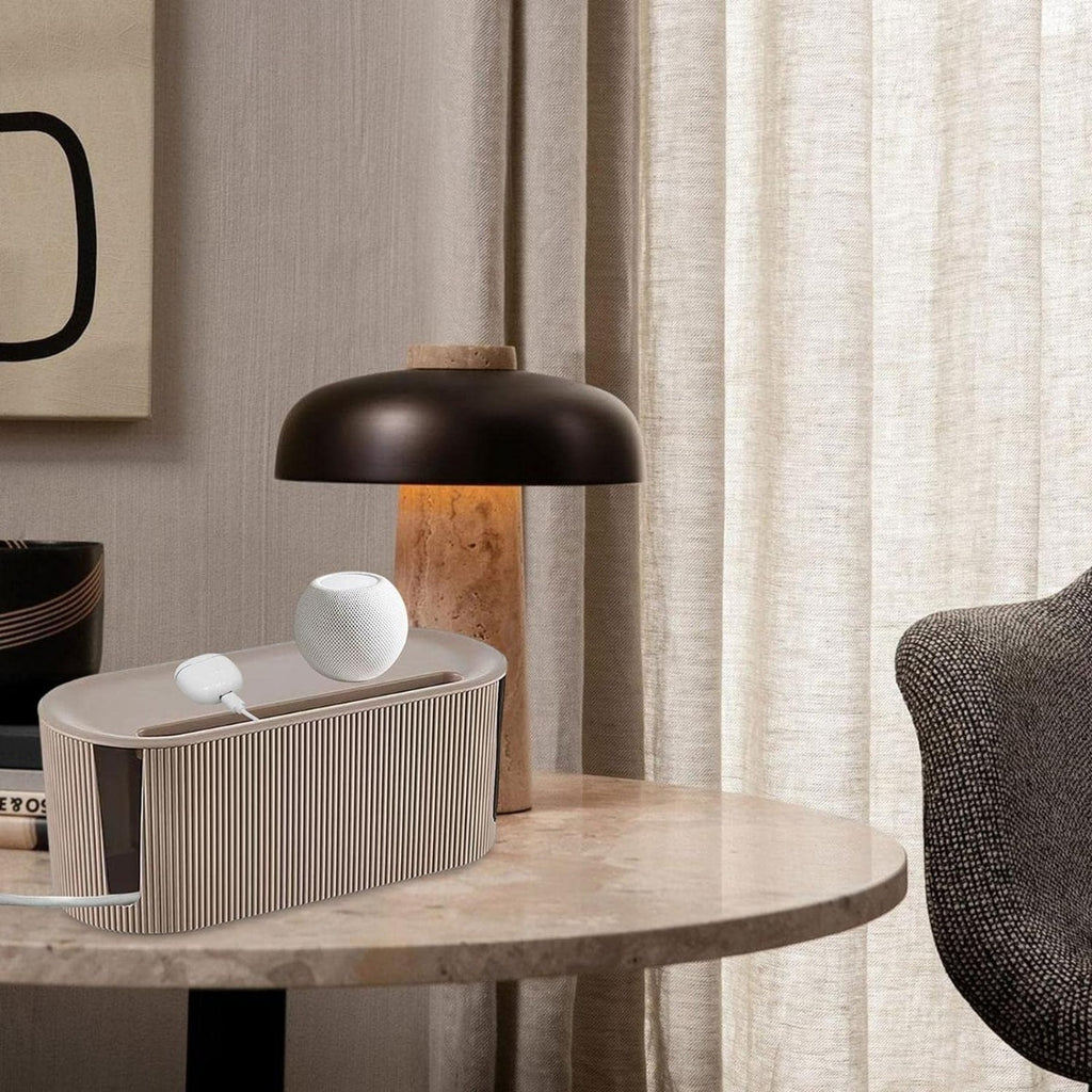 Organizer per cavi beige a coste con coperchio superiore e apertura laterale