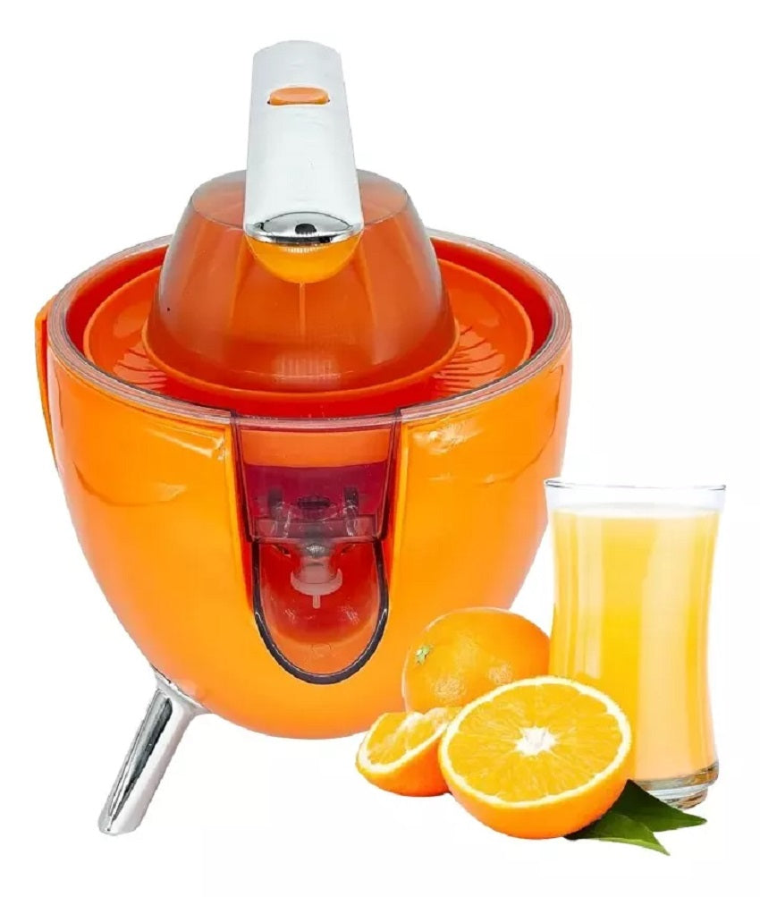 Spremiagrumi elettrico arancione con cono e vaschetta trasparente