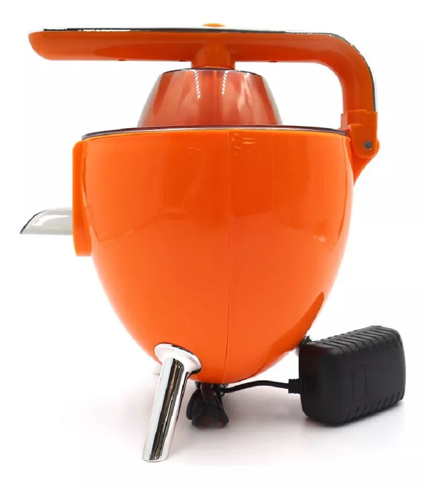 Spremiagrumi elettrico arancione con beccuccio e base con piedini neri