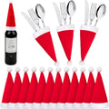 Set di mini cappelli di Babbo Natale per portaposate, rossi con bordo bianco e pon pon (10 pz).