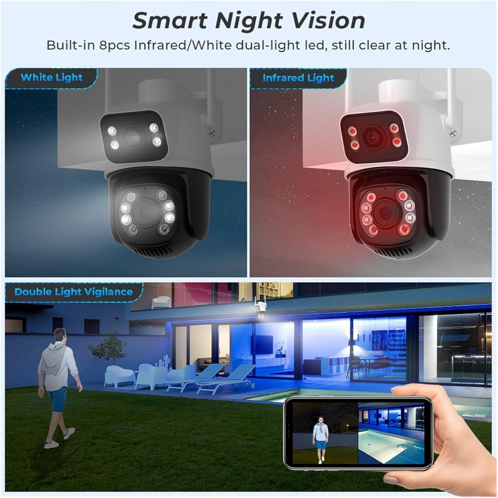 Telecamera di sorveglianza Wi‑Fi outdoor con doppio obiettivo e LED bianchi/infrarossi