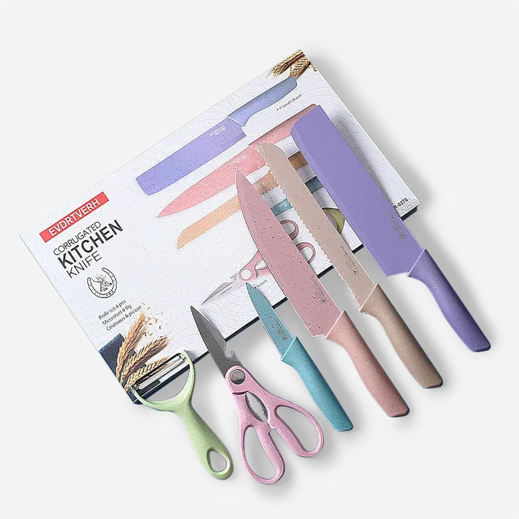 Set di coltelli da cucina colorati con forbici e pelapatate, in confezione