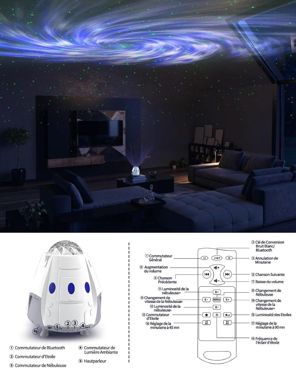 Proiettore LED a capsula spaziale con effetto cielo stellato e speaker Bluetooth